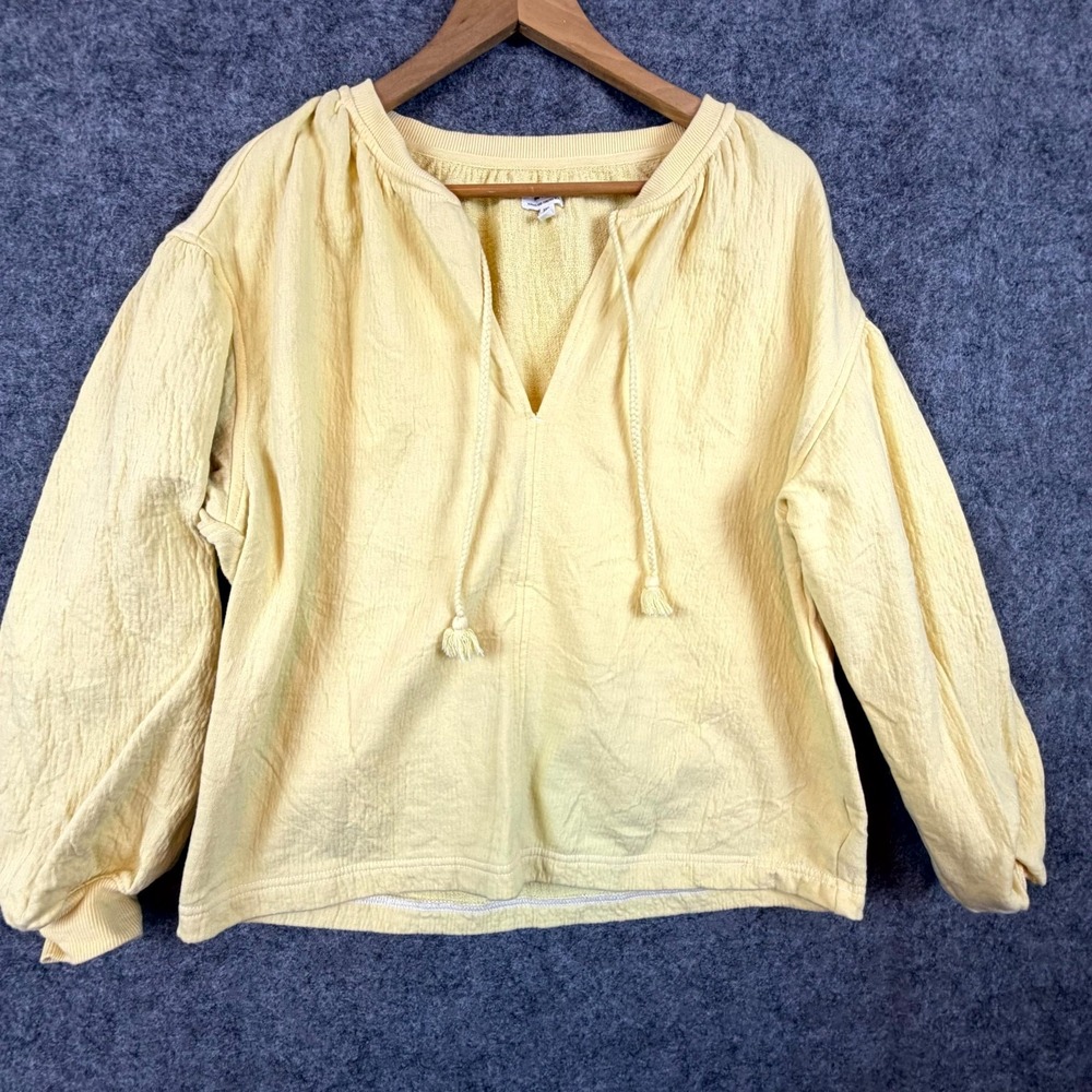 Aerie‎ Sweatshirt Womens 2XS (fits Large) Yellow Cotton Boxy Oversized Tassels